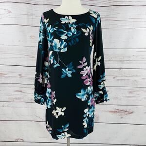 White House Black Market floral shift dress sheer sleeves